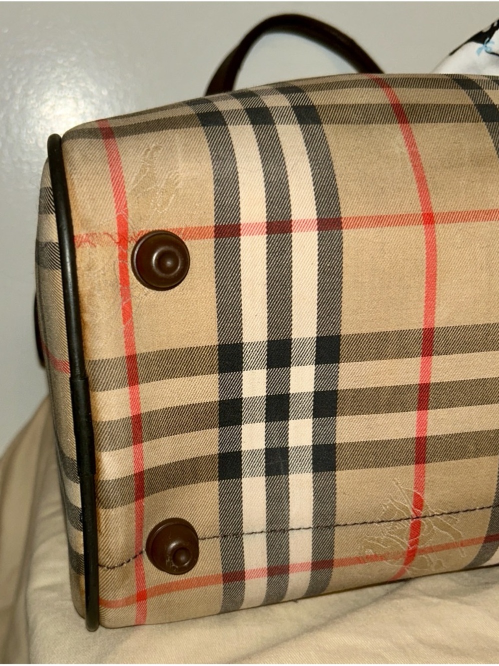 BURBERRYS Nova Check Canvas &
Leather Handbag. With Burberrys Handkerchief. - Picture 9 of 13